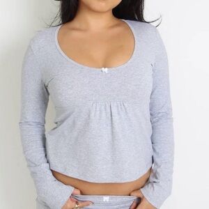 Gray Long Sleeve babydoll Top